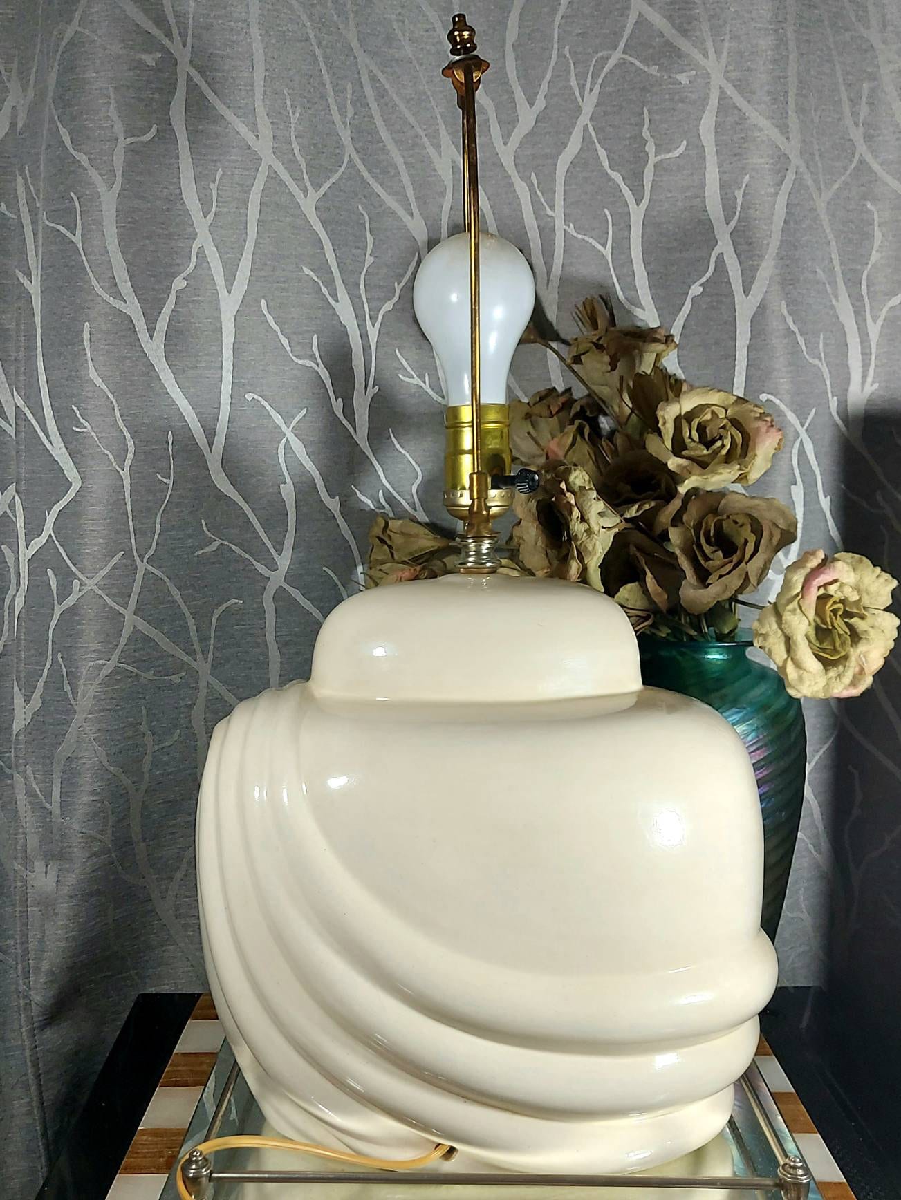 Ceramic Table Lamp, Vintage 80s, Lamp, Shell, Clam, Wave, Ribbed