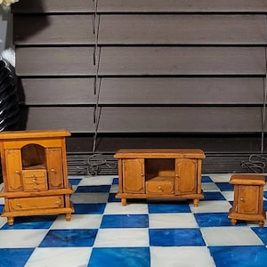 Mini Dollhouse Furniture, (3pcs) Miniature, Wood, Vintage, Doll Furniture, Bedroom Set,  ChildhoodMemories