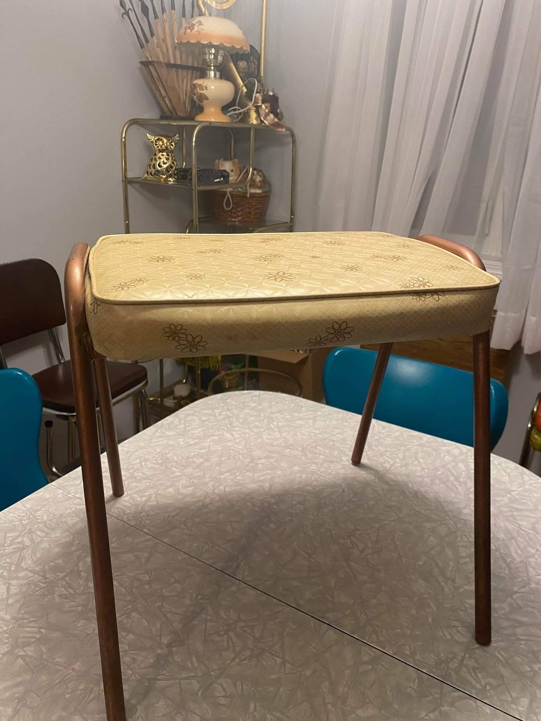 Stacking Stool, Vintage Stool, Floral, Retro, Vinyl, Cushion, Kitchen ...