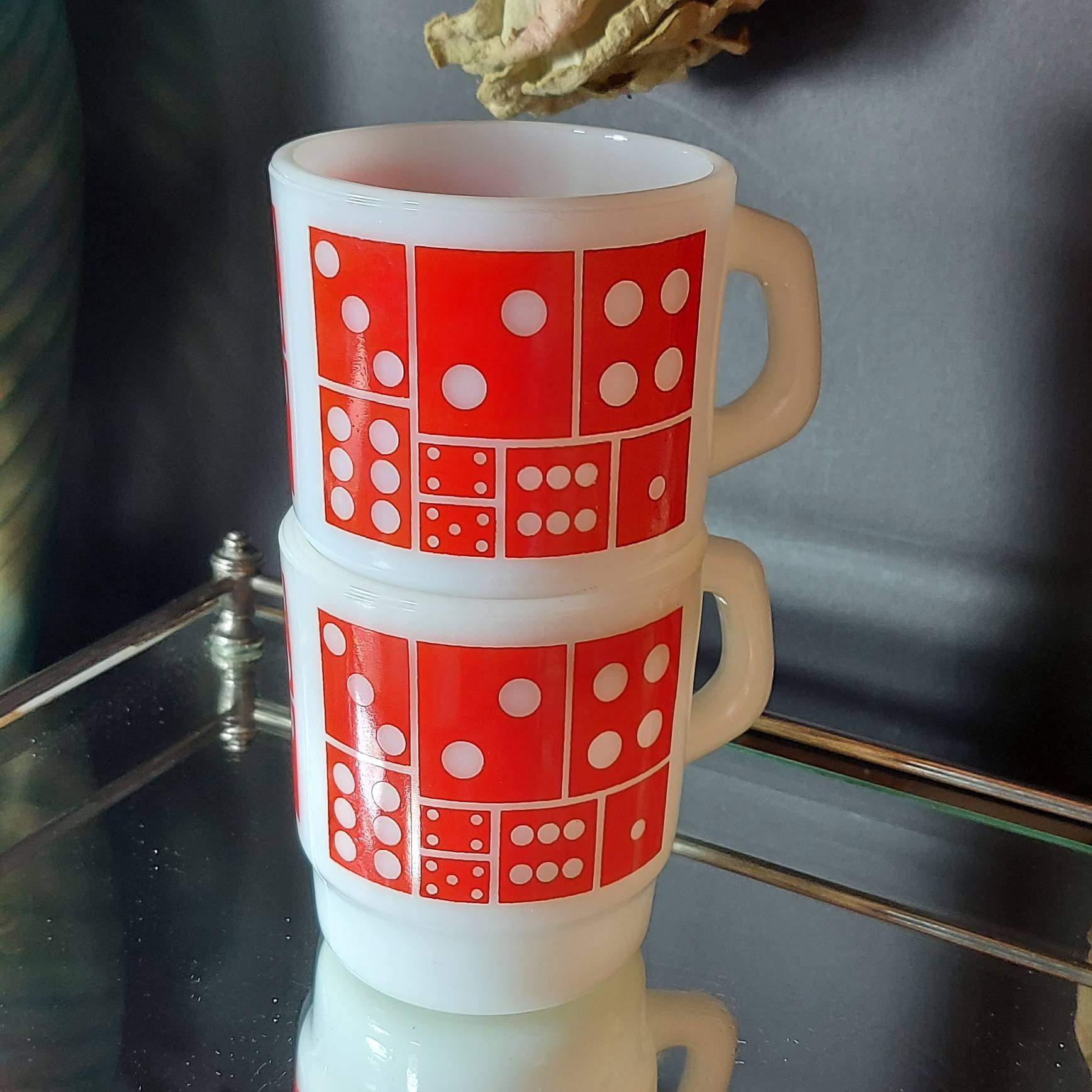 Fire King Mugs Vintage Anchor Hocking Milkglass Red Etsy