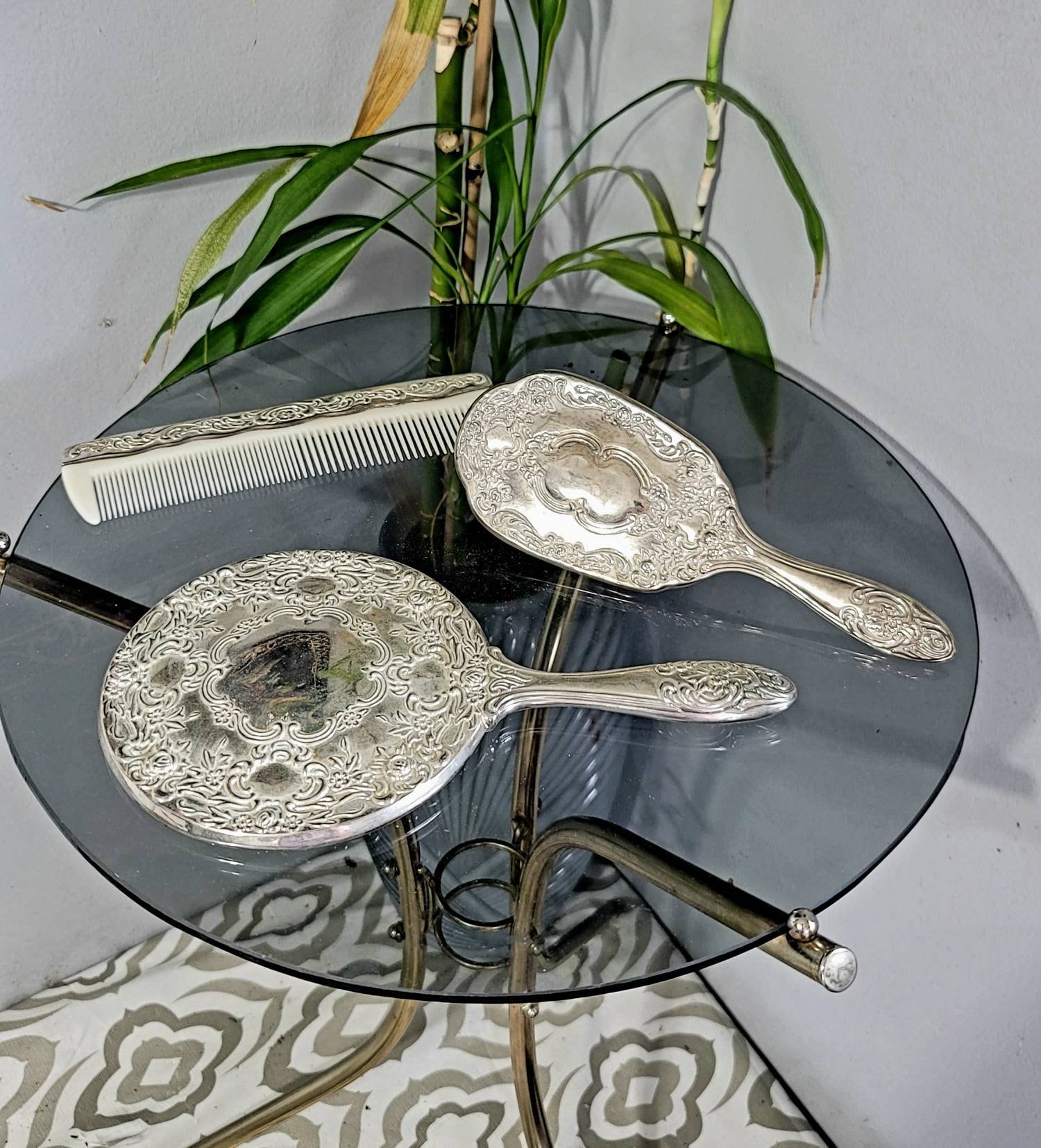 Set De Vanité (coiffeuse) En Argent Sterling - Broadway & Co - Peigne Et Brosse Poinçonnés - Vintage