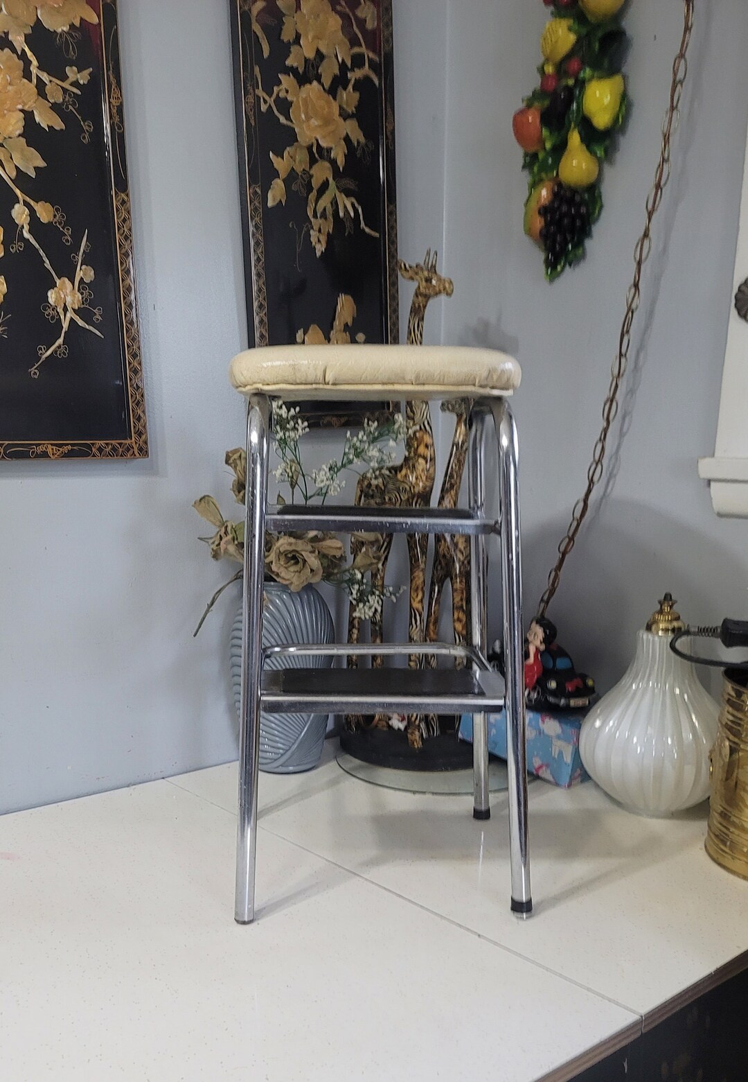 Chair With Step Stool Vintage Kitchen Chair Step Stool Etsy