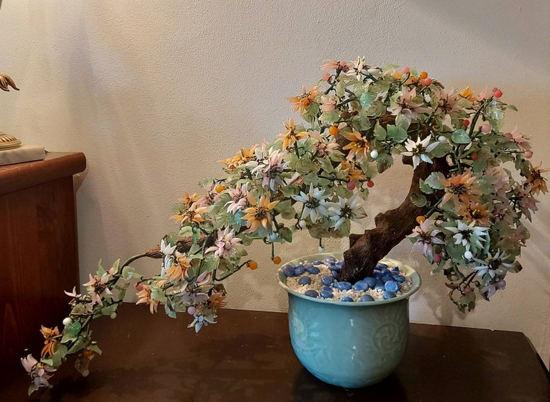 Bonsai Tree Vintage Jade Peking Glass Cherry Blossom Etsy