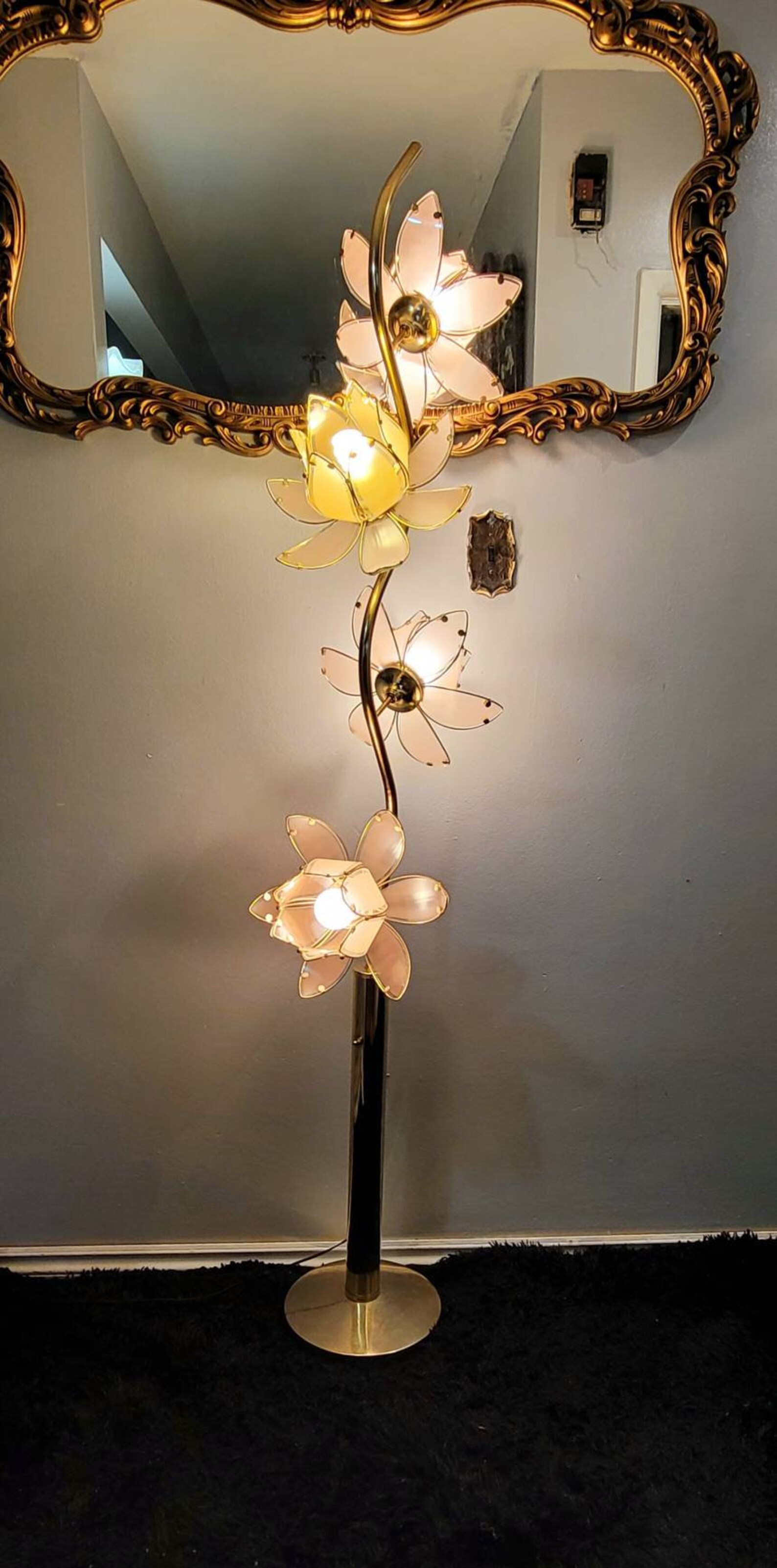 Lotus Floor Lamp Pink Lotus Glass Panel Shade 3 Way Etsy