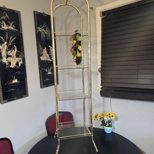 Bamboo Brass Shelf, Brass and Glass Shelf, 5 Tier Brass Shelf, Furniture, Home Decor, Plant Stand, Display Shelf