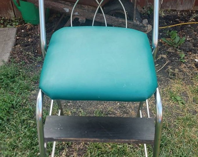 Chair With Step Stool, Retro, Vintage Kitchen Chair, Step Stool, Vinyl