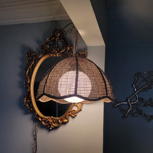 Swag, Wicker,  Vintage Swag Lamp, Milk Glass Globe Shade, Swag Lamp, Vintage Swag, Brown Wicker, Lighting, Home Decor,