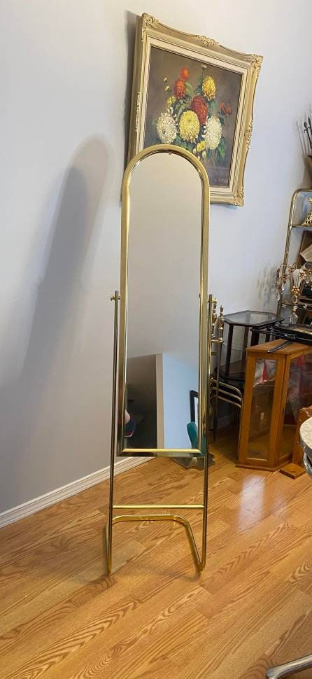 Brass Free Standing Mirror, Vintage, Floor Mirror, Home Decor, Vanity, Bedroom Decor, Self Standing, Hollywood, Regency
