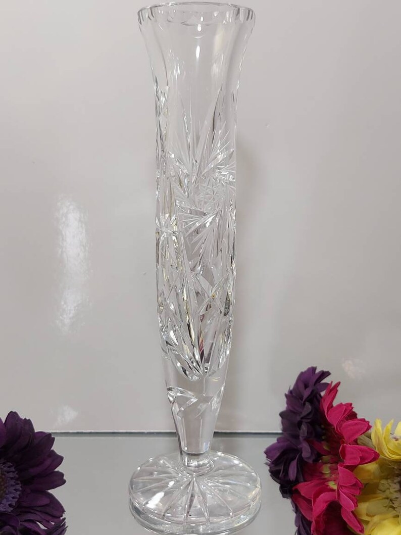 Pinwheel Crystal Vase Cut Crystal Glass Sparkling Home Decor Vintage Bud Vase