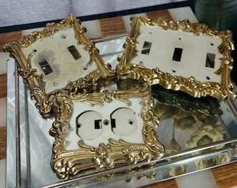 Charm&Style, Ornate Brass, Switchplate Covers, Outlet Covers, LightSwitch Covers, Hollywood Regency, MCM, Hollywood, Home Decor,