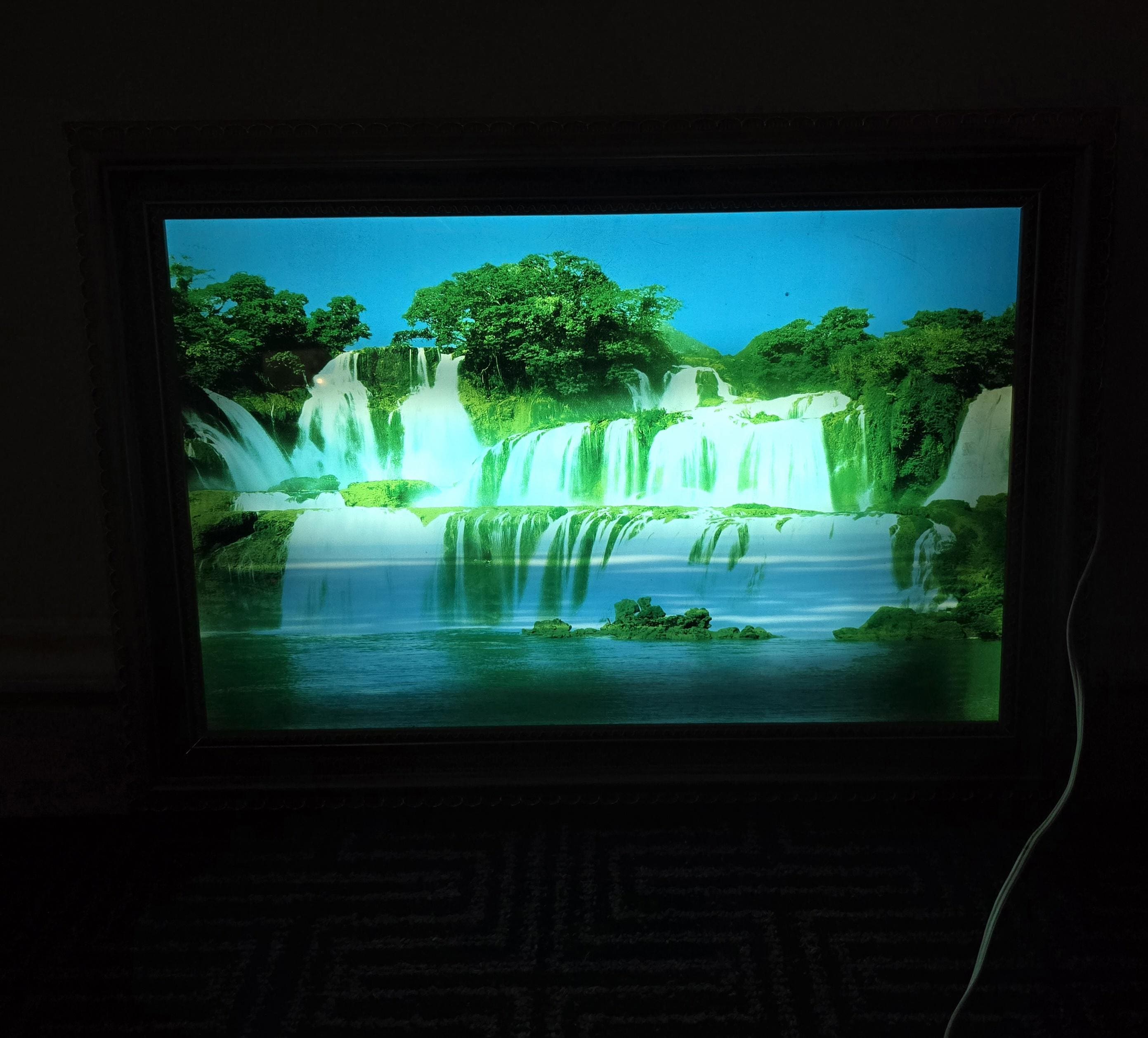 【 昭和 レトロ 】光る滝の絵画 (ライトアップフレーム ) Vintage 70s, Motion & Sound Waterfall, Wall Hanging, Mirrored