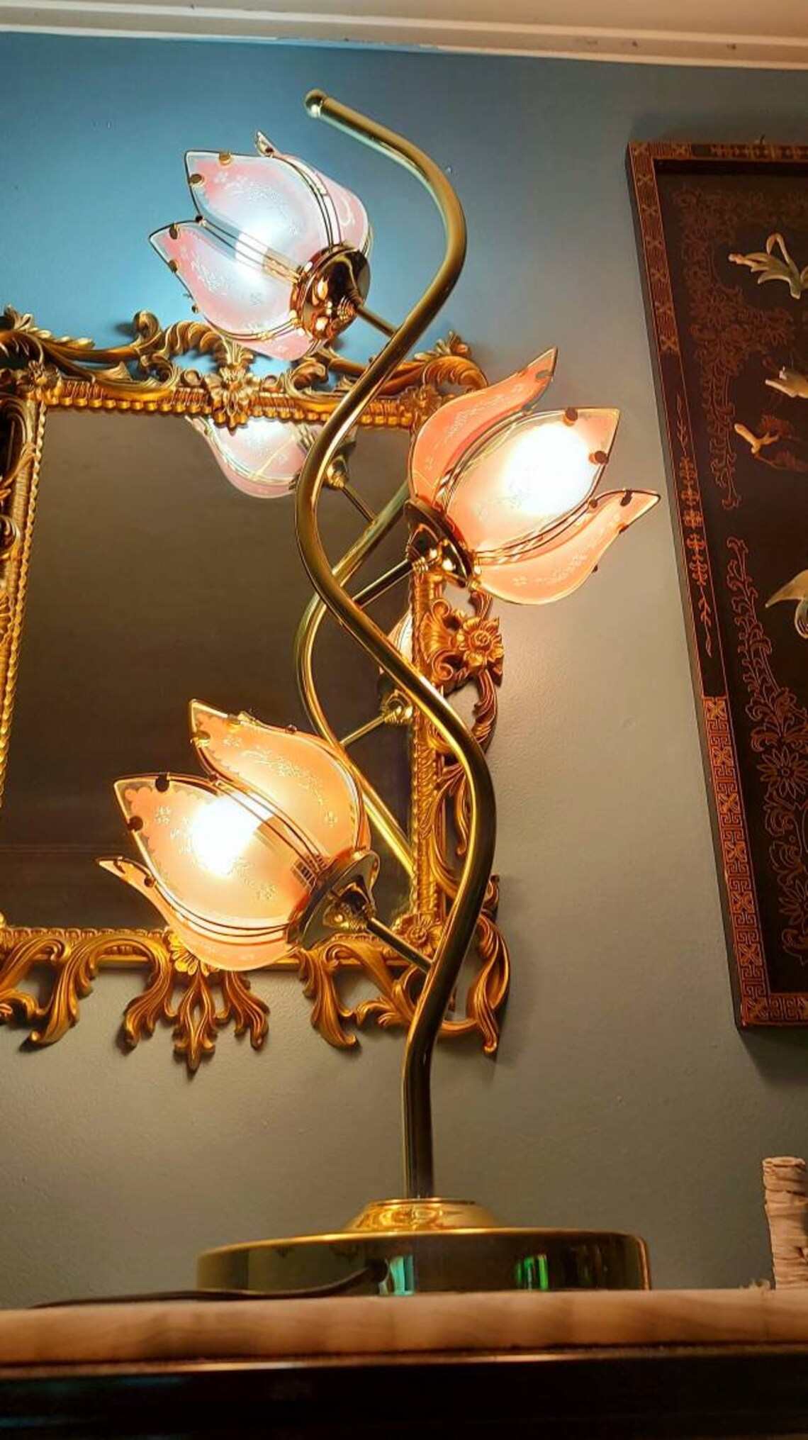 Pink Tulip Lamp 3 Way LightingHollywood Regency Art Deco Etsy