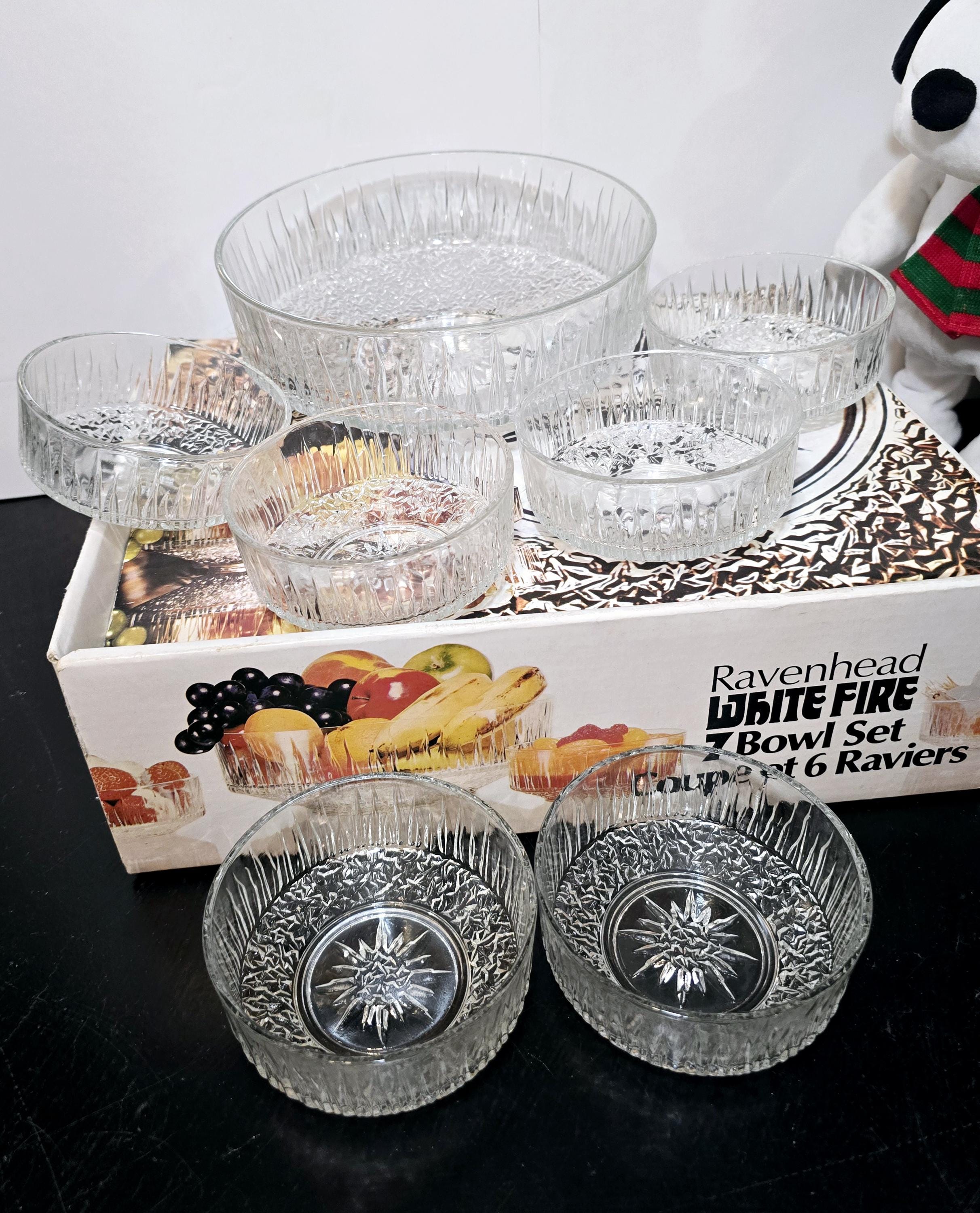 Ravenhead, White Fire, Vintage 70s, Glass Bowls, Glass Fruit Bowl