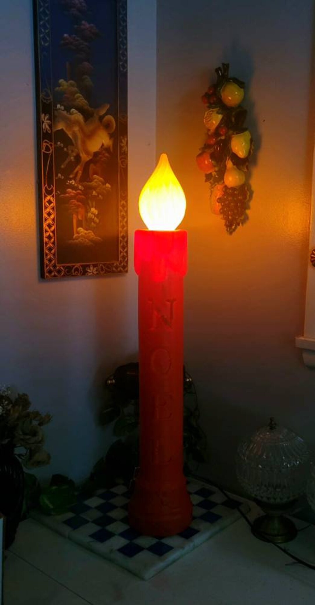 Candle Blow Mold, Vintage, 3 Feet Tall, NOEL, Blow Mold Candle Light