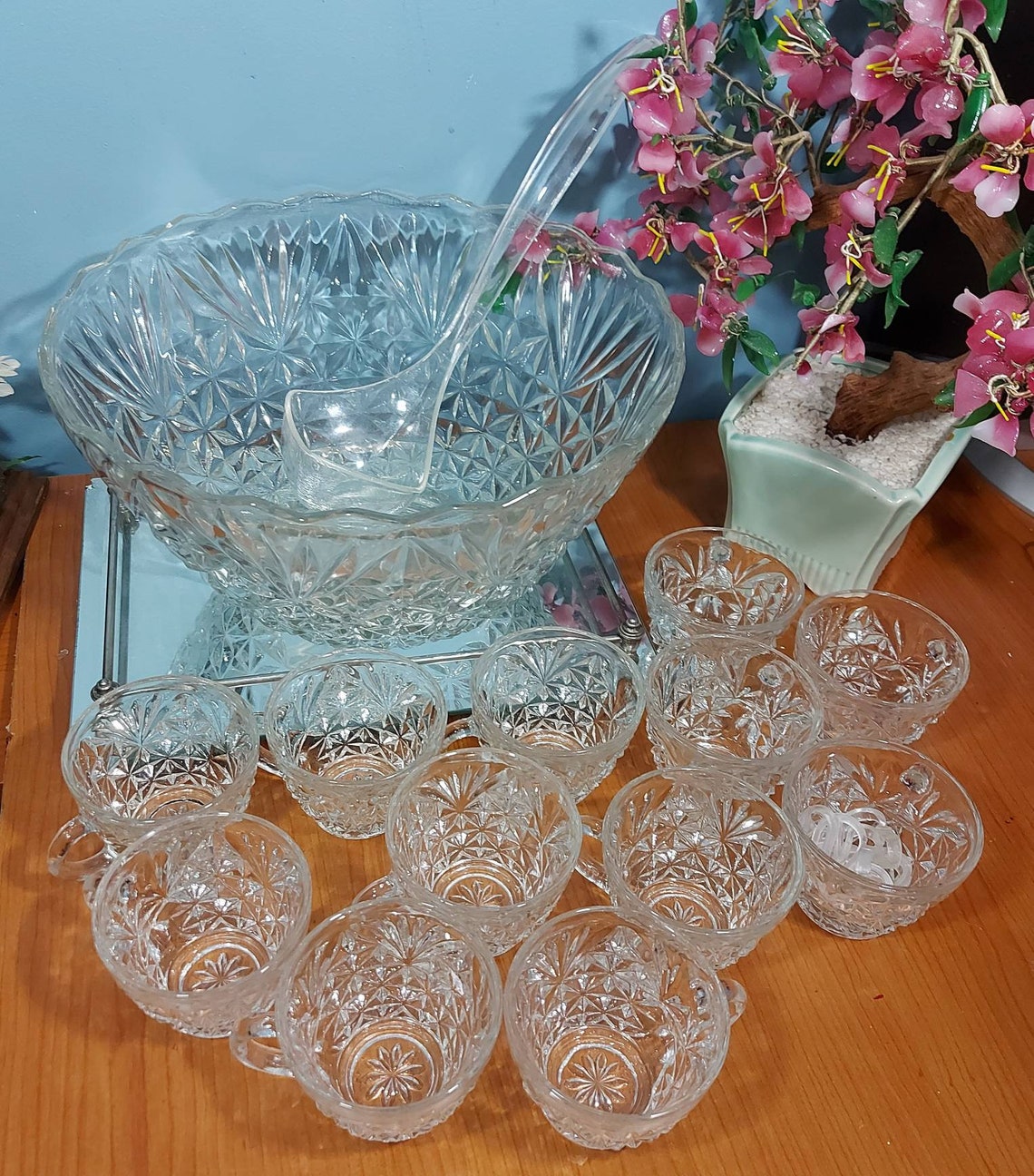 Lead Crystal Punch Bowl Set 14 Pcs Vintage Crystal Punch Etsy