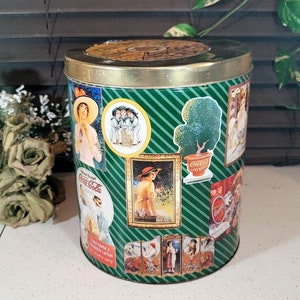 Collectible Coca-Cola, Vintage 80s, Lidded Tin, Coke, Popcorn Tin, History of Logos, Advertising, Collectors,