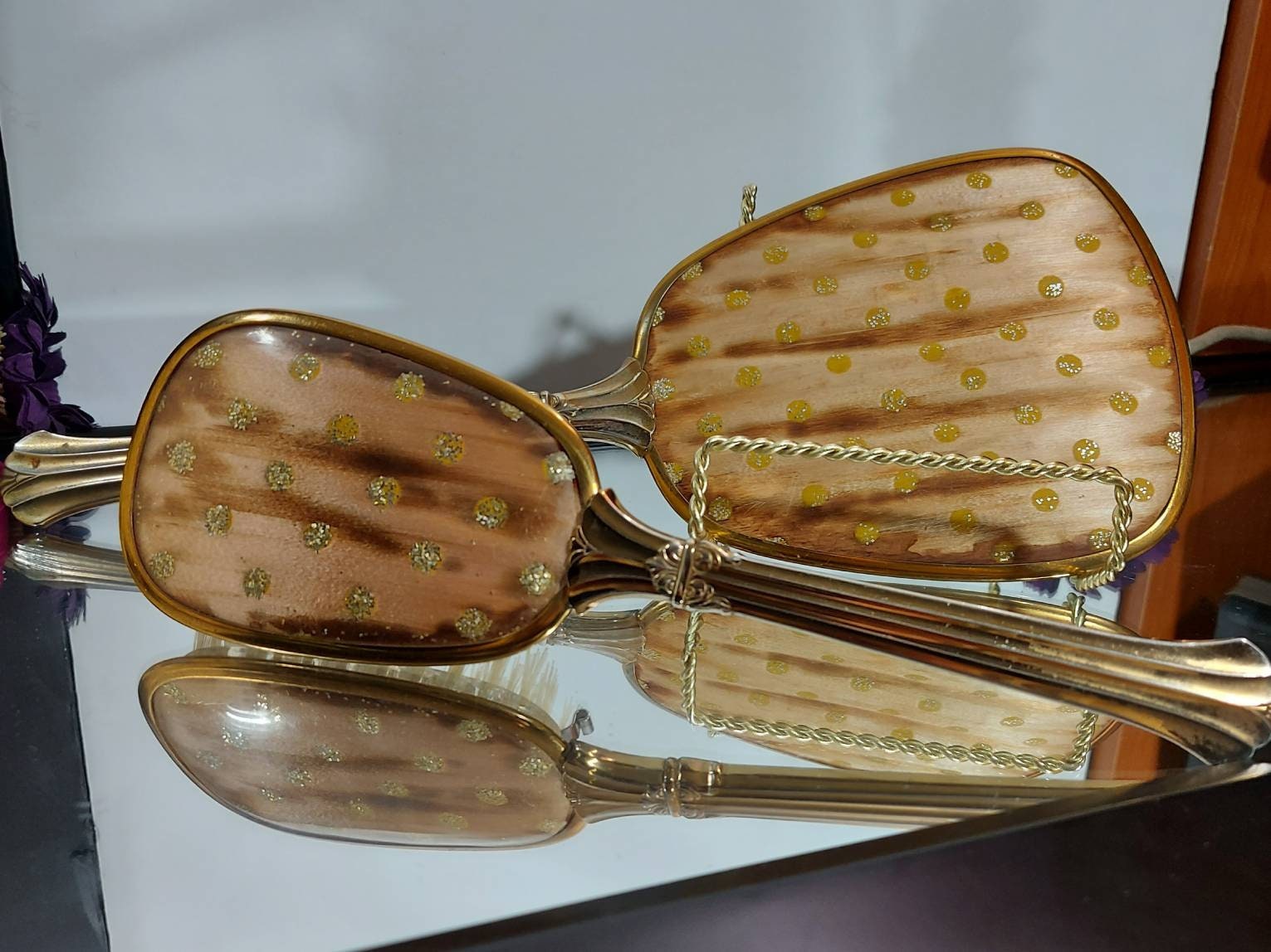 Midcentury Hair Brush & Mirror Set, Vintage, Vanity  display picture 1