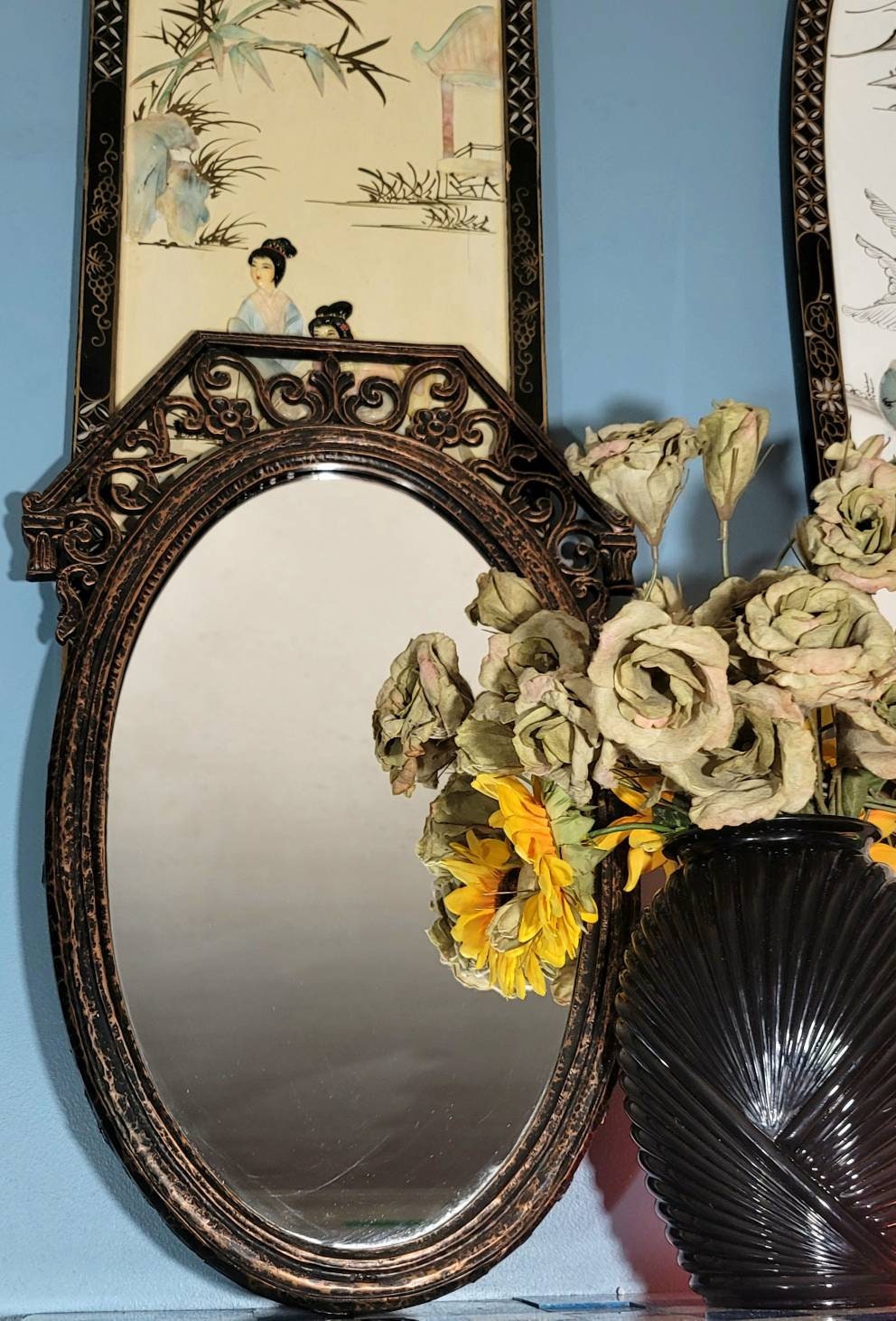 【Endless】HP DECO 『NYミラー』 　アンティーク Coppercraft Guild, Vintage Wall Mirror, Ornate Floral Border, Oval