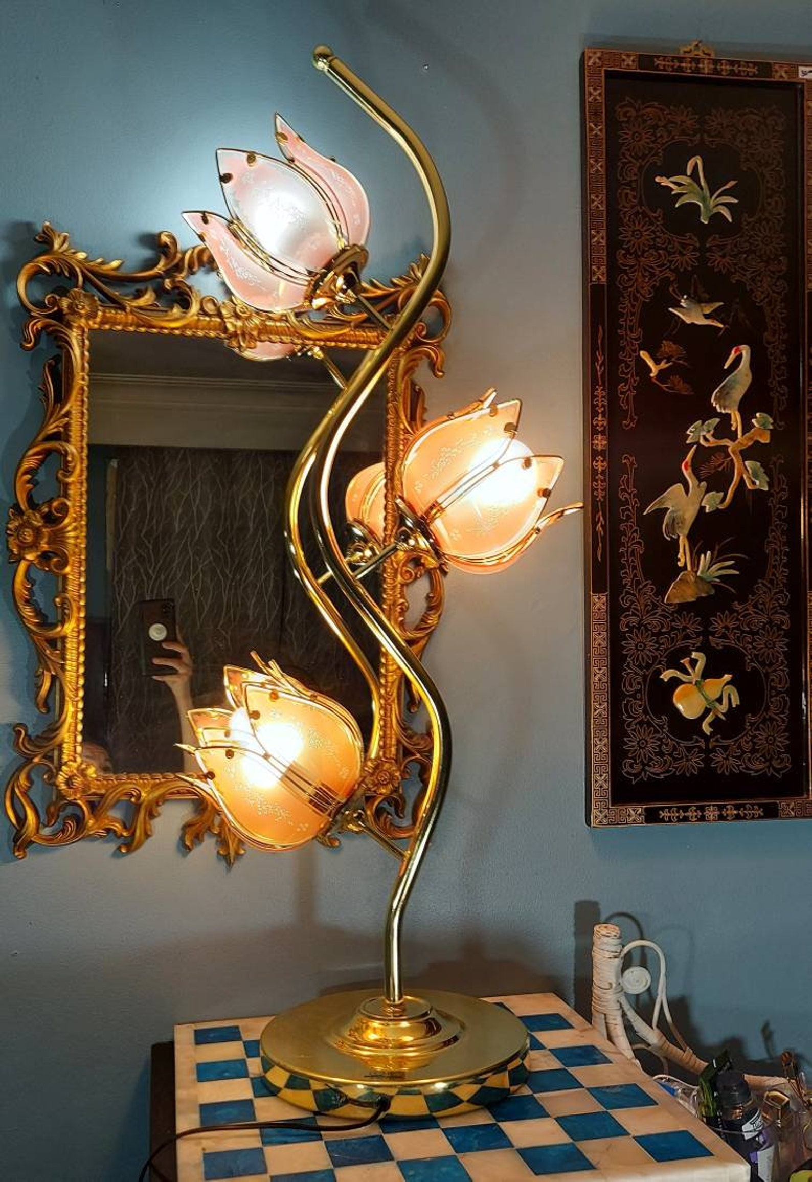 Pink Tulip Lamp 3 Way LightingHollywood Regency Art Deco Etsy