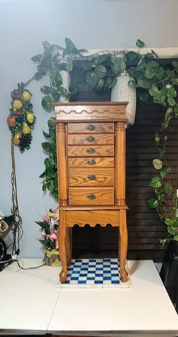 Solid Oak Wood Jewelry Box Large Vintage Jewelry Armoire