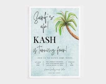 Surf Birthday Invitation, Beach Birthday Invitation, Editable Birthday Invitation, Surf First Birthday, Editable Invitation, Boy Birthday