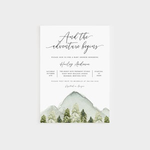Mountain Baby Shower Invitation, Let The Adventure Begin Invitation, Woodland Baby Shower, Baby Shower Invite, Boy Baby Shower, Editable