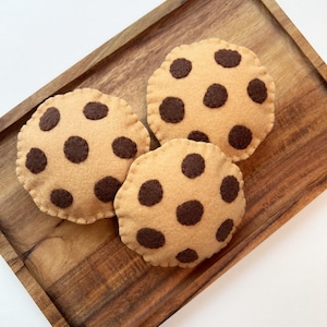 Felt Cookies, Chocolate Chip Cookies, Set of Three, Pretend Felt Play Food, Felt Play Food, Play Kitchen Felt Food, Pretend Play, Felt Food