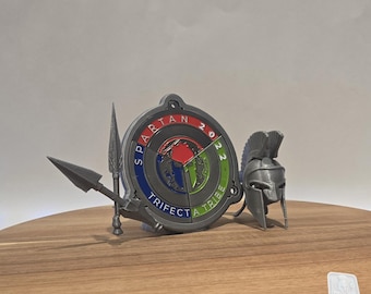 Spear and Helmet Spartan Trifecta Wedge Medal Holder Desktop Stand (3D Printed)