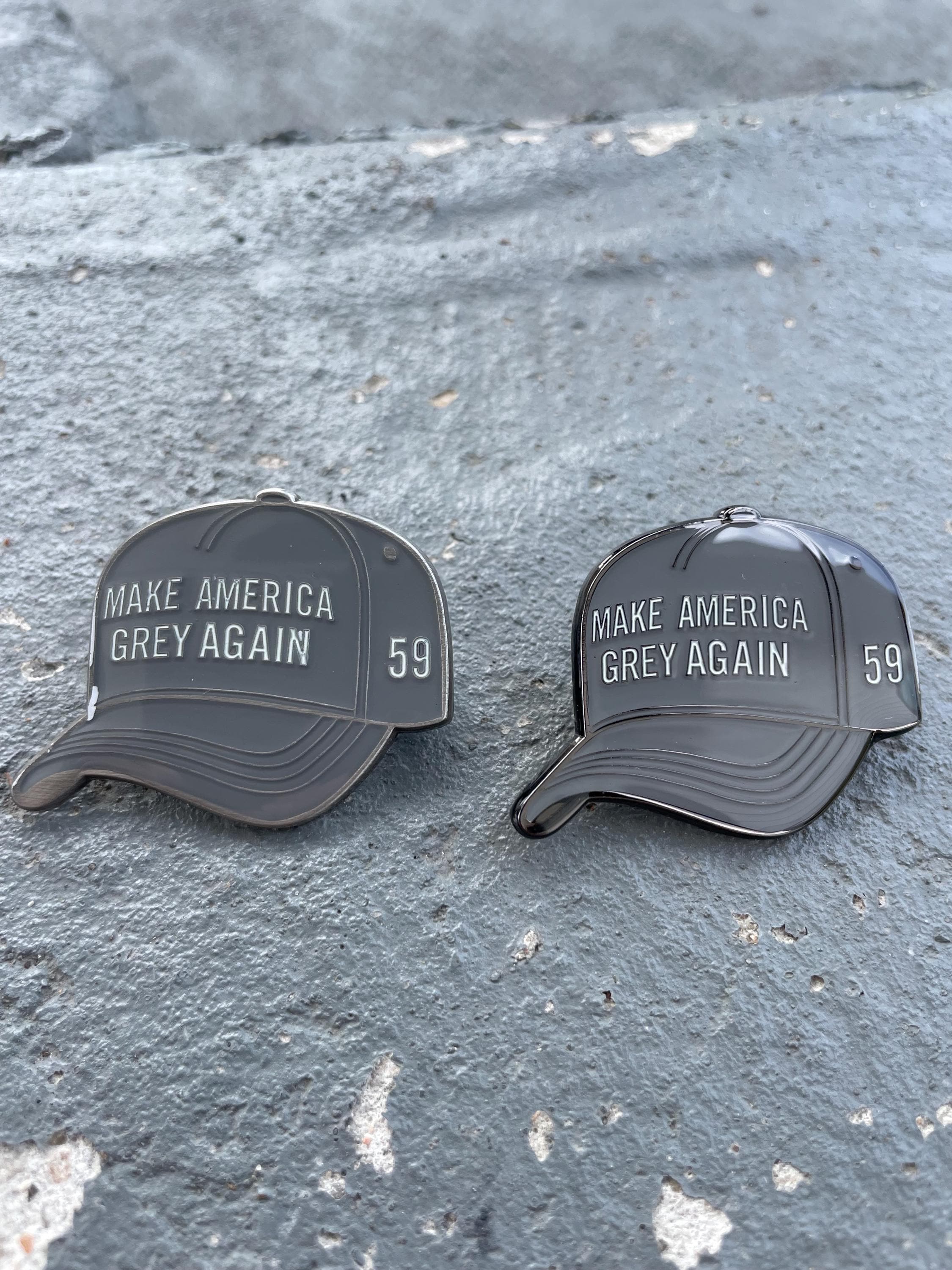 Make America Grey Again enamel  Hat Pin Set ! 2 pins limited edition of ##/59 per variant . You will receive a 2-pin set