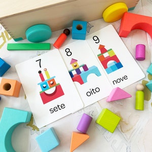 Portuguese Counting Cards for Lovevery Block Set 1-20: Portuguese & English Bilingual l Printable for Toddlers and Kids | Digital Download