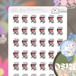 Kawaii BBQ Stickers - Barbecue Planner Stickers - Grill Stickers - Cooking Stickers Food - Cooking Planner Stickers - Meal Plan Stickers