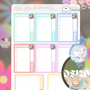 Pegatinas de presupuesto Kawaii para gastos - Seguimiento de gastos semanales - Seguimiento de presupuesto para pegatinas del planificador - Pegatinas financieras - Planificador financiero