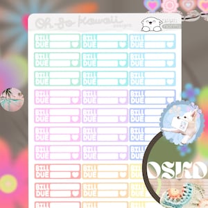 Kawaii Planner Aufkleber - Bill Due Planer Aufkleber Erin Condren - Bill Due Aufkleber für Planer - Funktionale Planer Aufkleber für Rechnungen