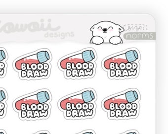 Kawaii Blood Work - Blood Draw Reminder Sticker - Draw Blood Planner Sticker -Medical Stickers Doctor Visit - Hospital Tracker Sticker