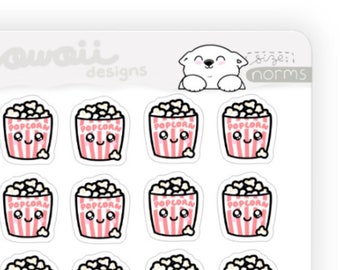 Kawaii Movie Planner Stickers - Movie Stickers - Movie Night Stickers - Movie Night Planner Stickers - Popcorn Theater Date Night Stickers