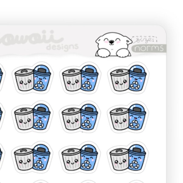 Kawaii Trash and Recycling Stickers - Garbage Trash Sticker - Trash Planner Stickers Trash Can - Utilities Bill Due - Household Bills Due