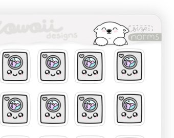 Kawaii Washing Machine Stickers - Laundry Planner Stickers  - Do the Laundry Stickers Household Chores Stickers - Wash Clothes Fold Clothes