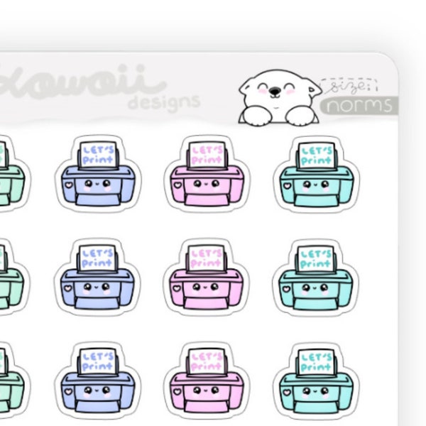 Kawaii Printer Stickers - Printer Icon - Printer Functional Stickers - Functional Planner Stickers - Work From Home Stickers - Work Reminder