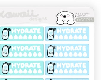 Kawaii Water Tracker Sticker - Water Tracker Planner Sticker Drink Water Reminder - Hydrate Planner Stickers for Erin Condren Happy Planner