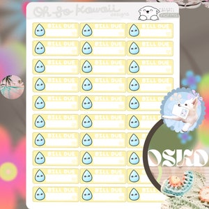 Pegatinas del planificador financiero Kawaii - pegatinas financieras - pegatinas de facturas de agua para el planificador - pegatinas de recordatorio de vencimiento de facturas - planificador de recordatorios