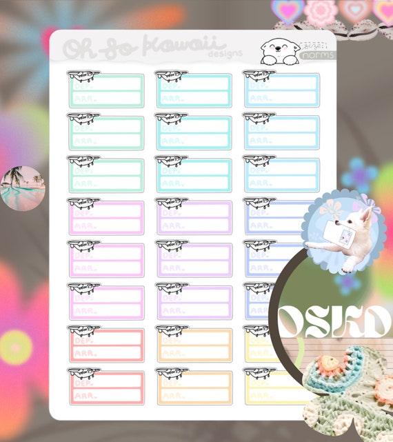 Kawaii Plane Planner Stickers - Plane Stickers - Vacation Planner Stickers - Flight Tracker - Vacation Tracker Travel Planner Tracker