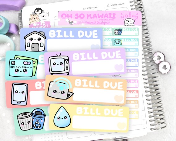 Kawaii Utility Bill Stickers Bill Due Reminder Stickers - Etsy