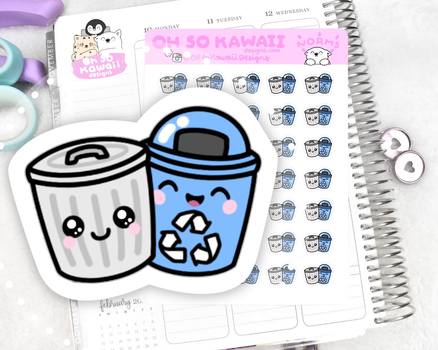 Kawaii Trash and Recycling Stickers Garbage Trash Sticker Etsy
