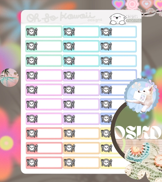 Kawaii Meal Plan Planner Stickers - Dinner Planner Stickers for Meal Prep Stickers - Meal Planner Stickers Vertical - Meal Planning - Food