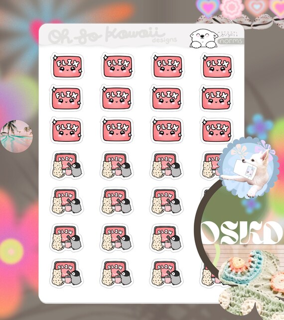 Kawaii Netflix Planner Stickers - Pay Netflix Sticker Reminder Stickers - Bill Due Netflix Stickers Netflix Binge Sticker Television Show