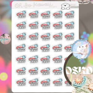 Kawaii Blood Work - Naklejka przypominająca o pobraniu krwi - Naklejka do planowania pobierania krwi - Naklejki medyczne Wizyta u lekarza - Naklejka do śledzenia szpitala