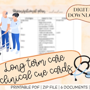 Pacote de Cartões de Indicação Clínica para Cuidados de Longo Prazo, para Estudantes de Enfermagem, Enfermeiros, Terminologia Médica, Download Digital, Imprimível, Download Instantâneo