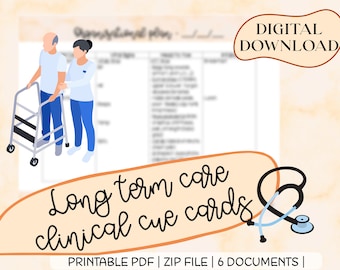 Long Term Care Clinical Cue Cards: Nursing Student Reference (Digital Download)