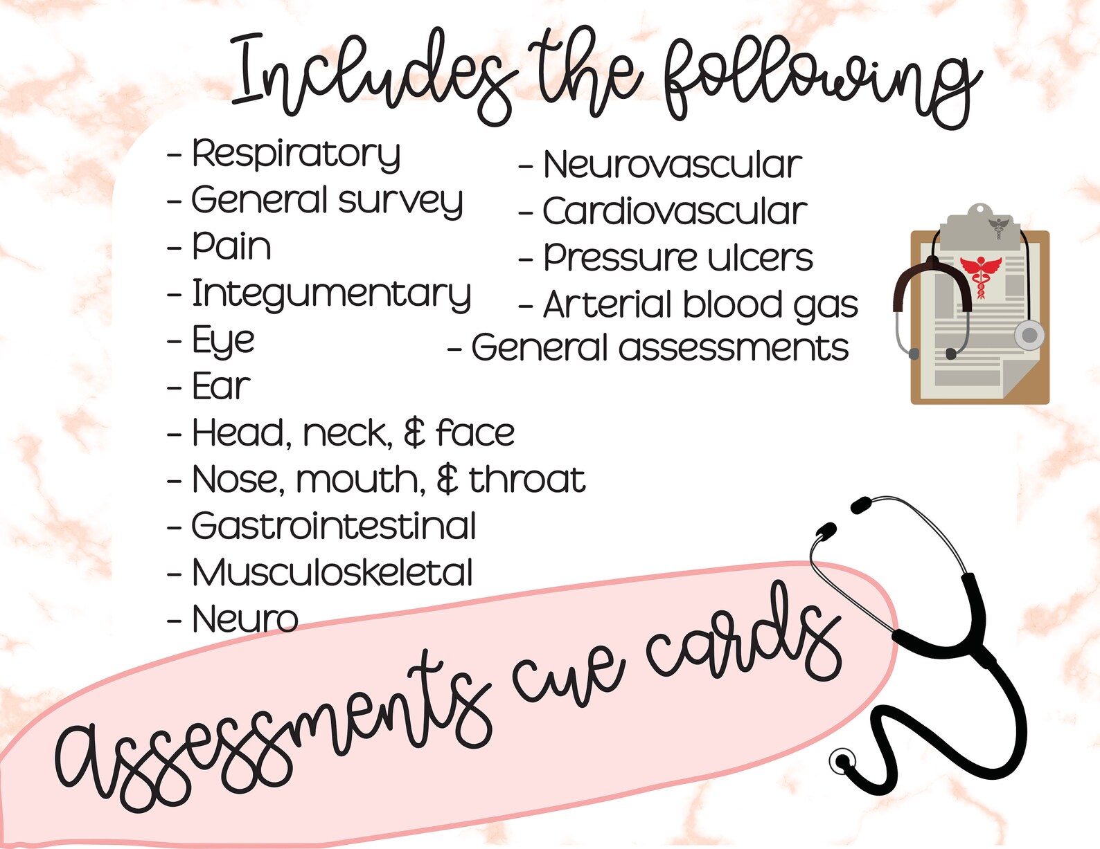Assessment Cue Cards for Nursing Students Nurses Medical Etsy