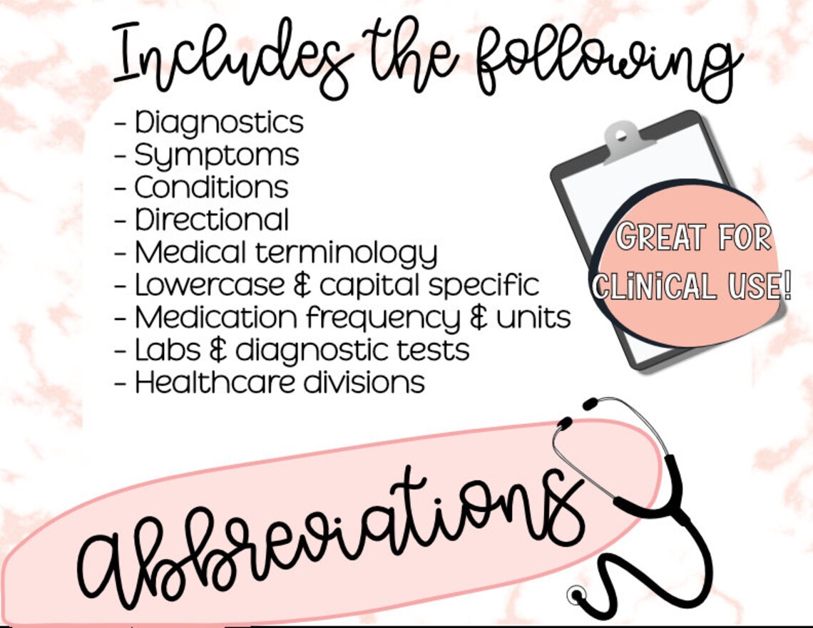 Abbreviations for Nursing Students Nurses Medical Medical Etsy Canada